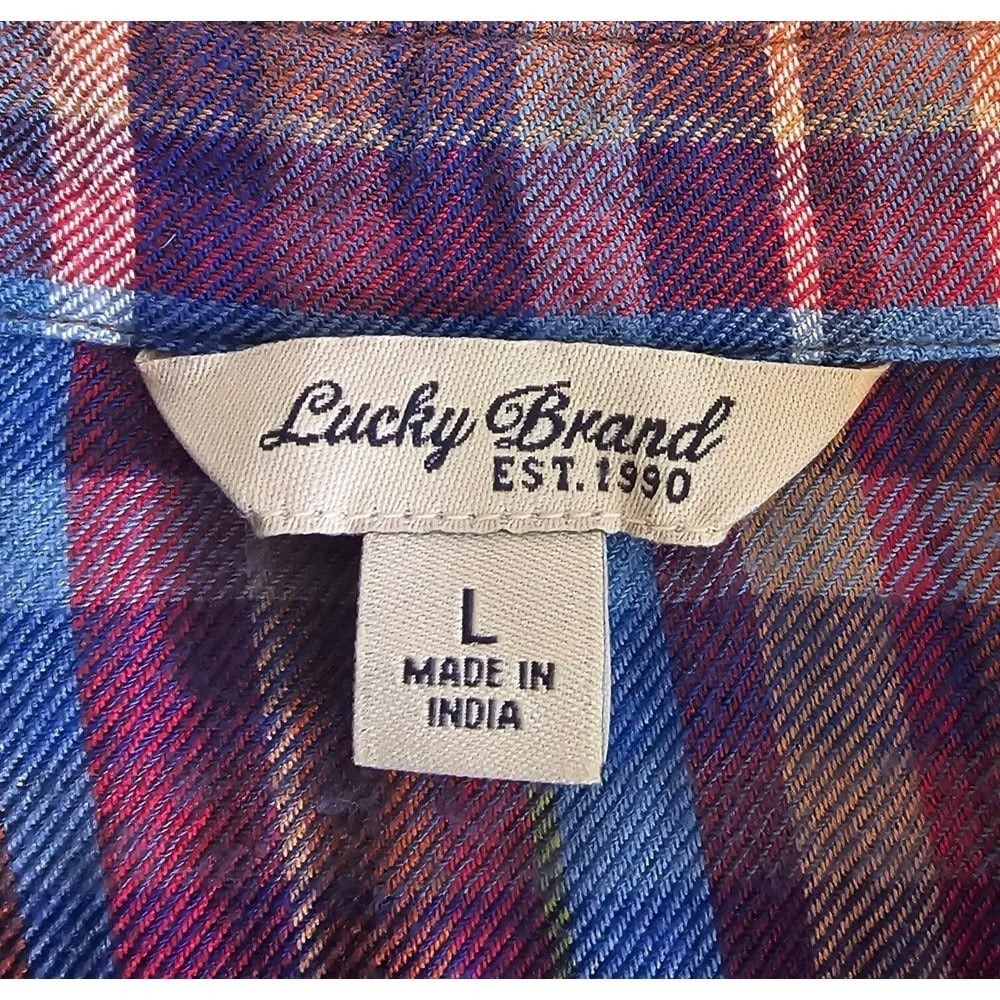 Lucky Brand Purple Plaid Soft Flannel Button Up Large - Picture 3 of 7